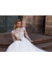 High Neck Beaded Ivory Feather Embroidery Lace Tulle Wedding Dress